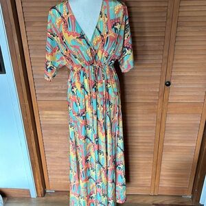 AMERICA & BEYOND Giraffe Chiffon Swimwear Cover-up Maxi Dress Size s